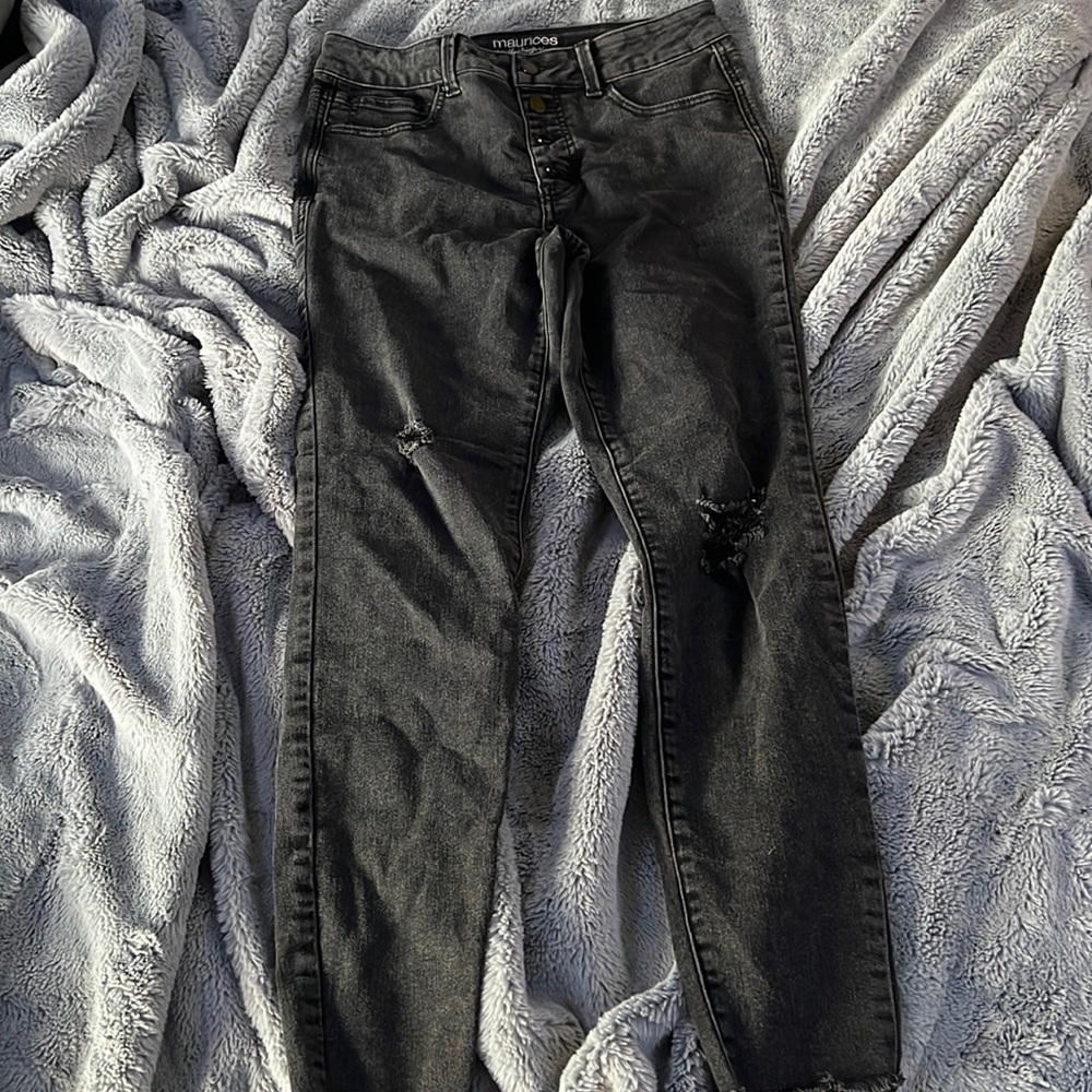 high rise ripped black jeans